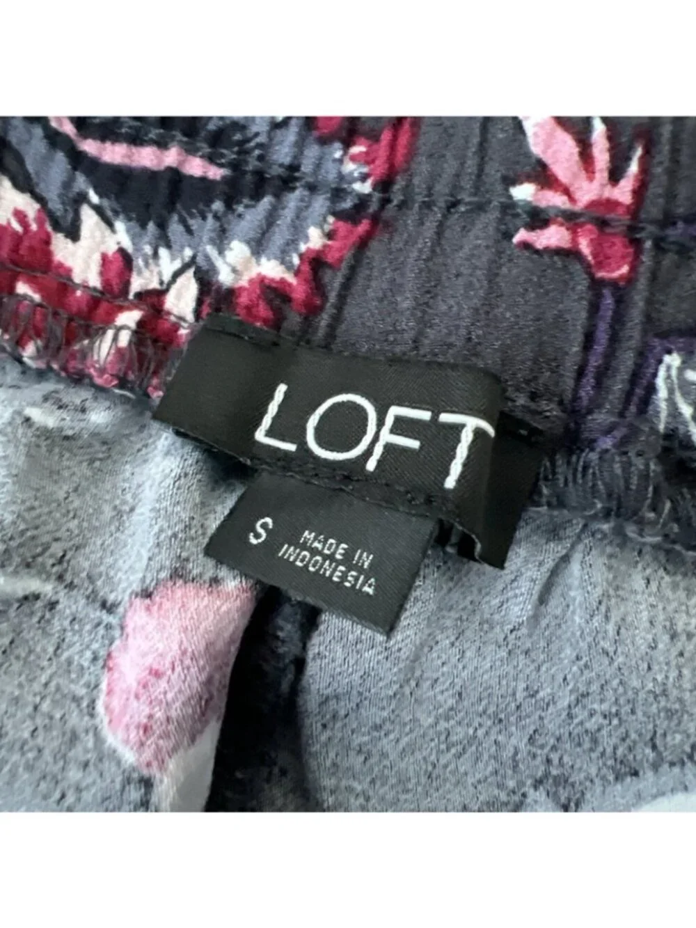 LOFT Drawstring Wide Leg Pants Purple Floral Full Length Womens Small